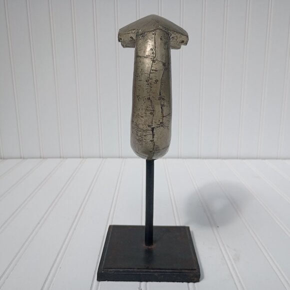 Metal Ring Sculpture on Cast Iron Stand Gilt Distressed Aluminum Wrapped Statue - Picture 2 of 10